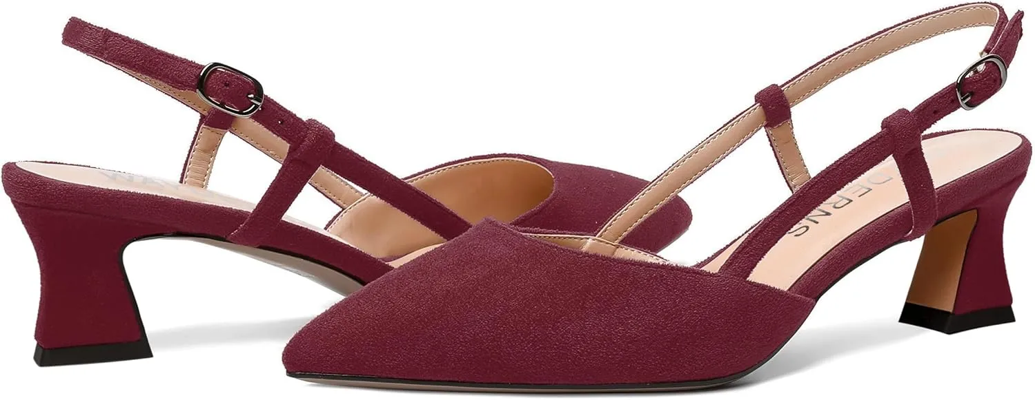 WAYDERNS Womens Slim Adjustable Strap Buckle Suede Pointed Toe Business Formal Kitten Low Heel Pumps Shoes 2 Inch