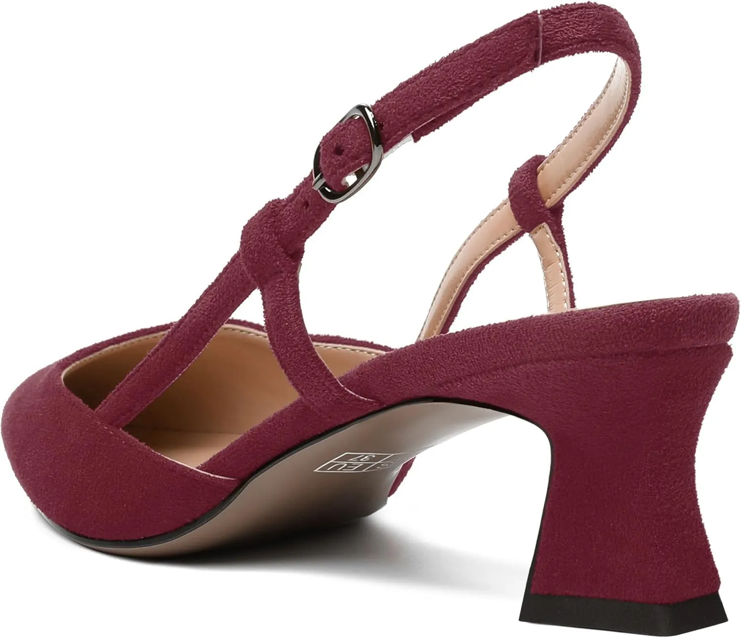 WAYDERNS Womens Slim Adjustable Strap Buckle Suede Pointed Toe Business Formal Kitten Low Heel Pumps Shoes 2 Inch