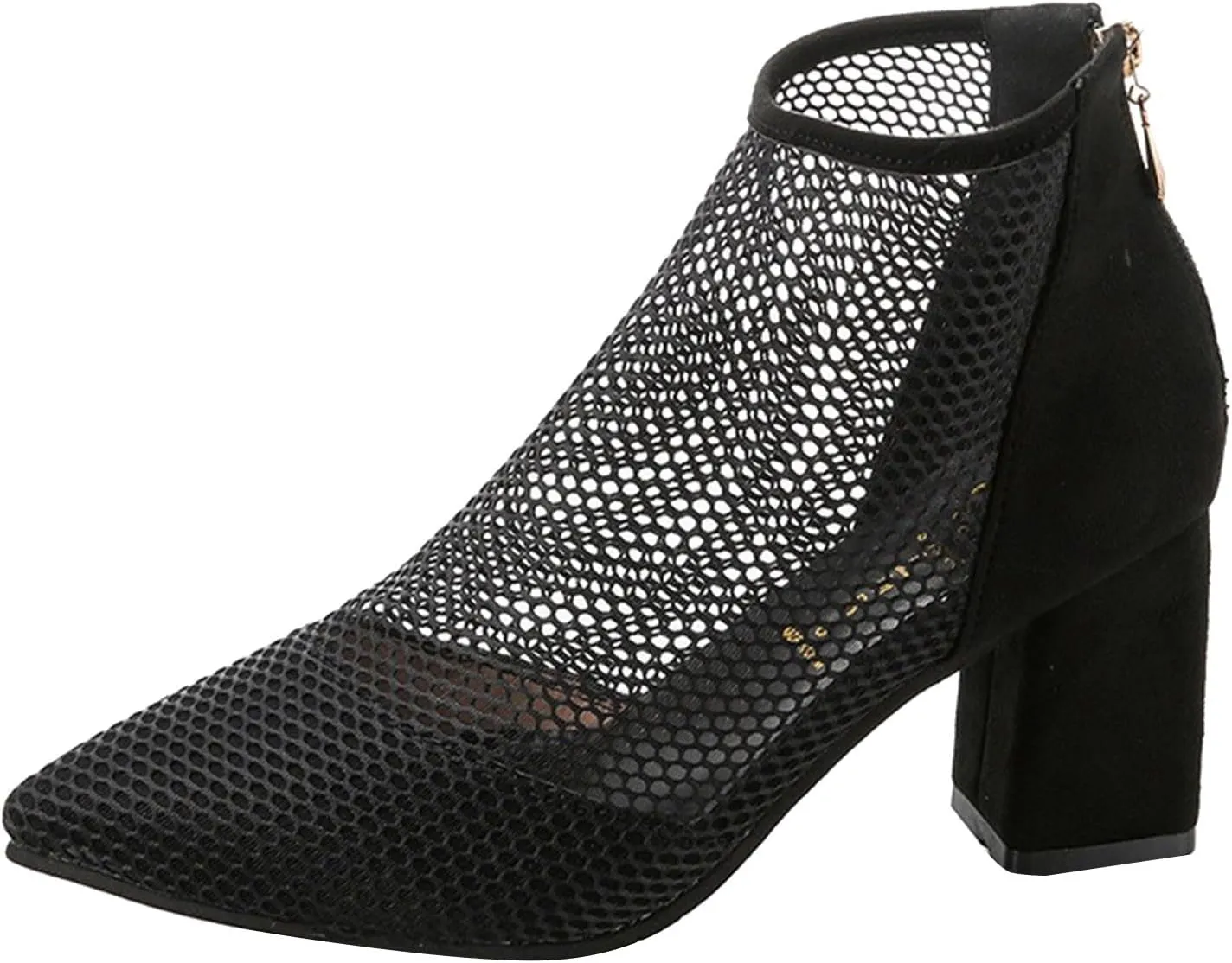 Women's Black Ankle Boot, Pointed Toe, Stiletto Heel, Rhinestone Embellished, Size 37, Mesh, All Seasons, Ankle-High Bootie