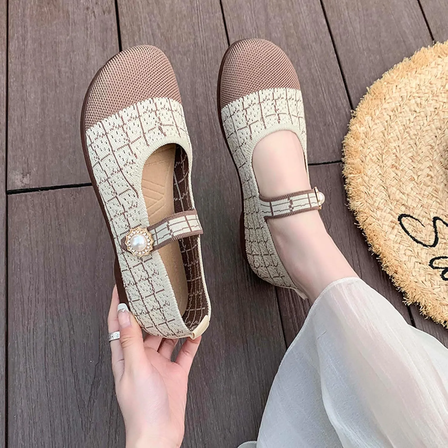 Women's Round Toe Comfortable Casual Shoes Lightweight Breathable Mesh Shoes Dresses Party Shallow Mouth Shoes Ballet Shoes Sandals Black