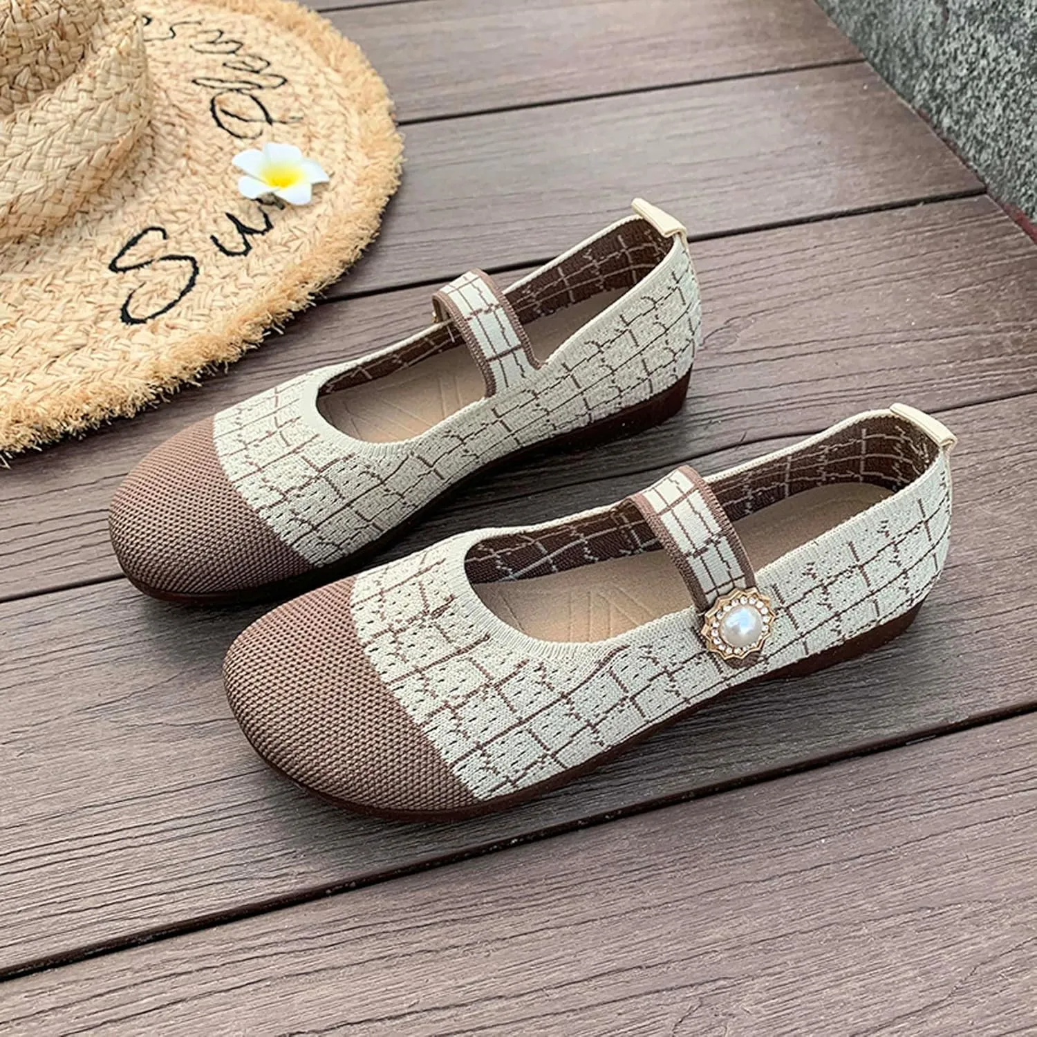 Women's Round Toe Comfortable Casual Shoes Lightweight Breathable Mesh Shoes Dresses Party Shallow Mouth Shoes Ballet Shoes Sandals Black
