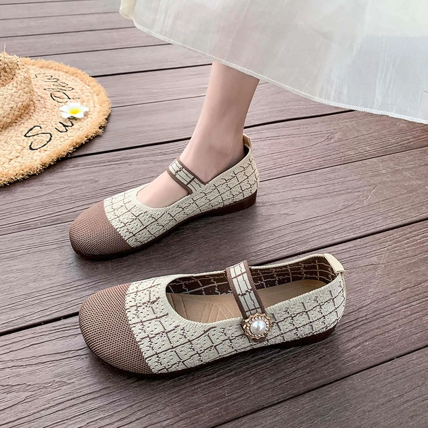 Women's Round Toe Comfortable Casual Shoes Lightweight Breathable Mesh Shoes Dresses Party Shallow Mouth Shoes Ballet Shoes Sandals Black