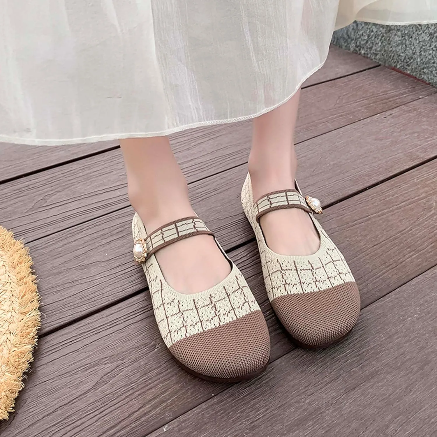 Women's Round Toe Comfortable Casual Shoes Lightweight Breathable Mesh Shoes Dresses Party Shallow Mouth Shoes Ballet Shoes Sandals Black