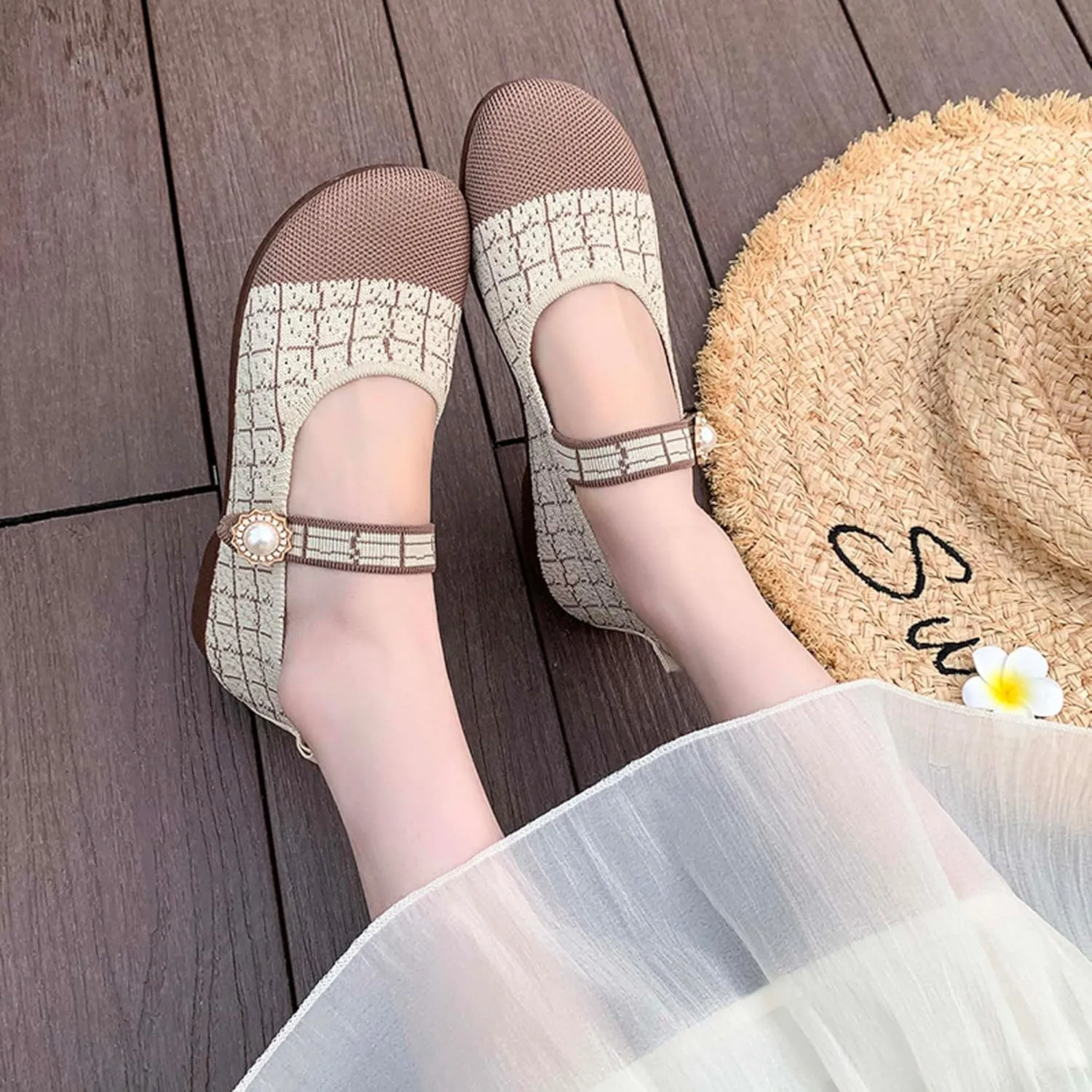Women's Round Toe Comfortable Casual Shoes Lightweight Breathable Mesh Shoes Dresses Party Shallow Mouth Shoes Ballet Shoes Sandals Black