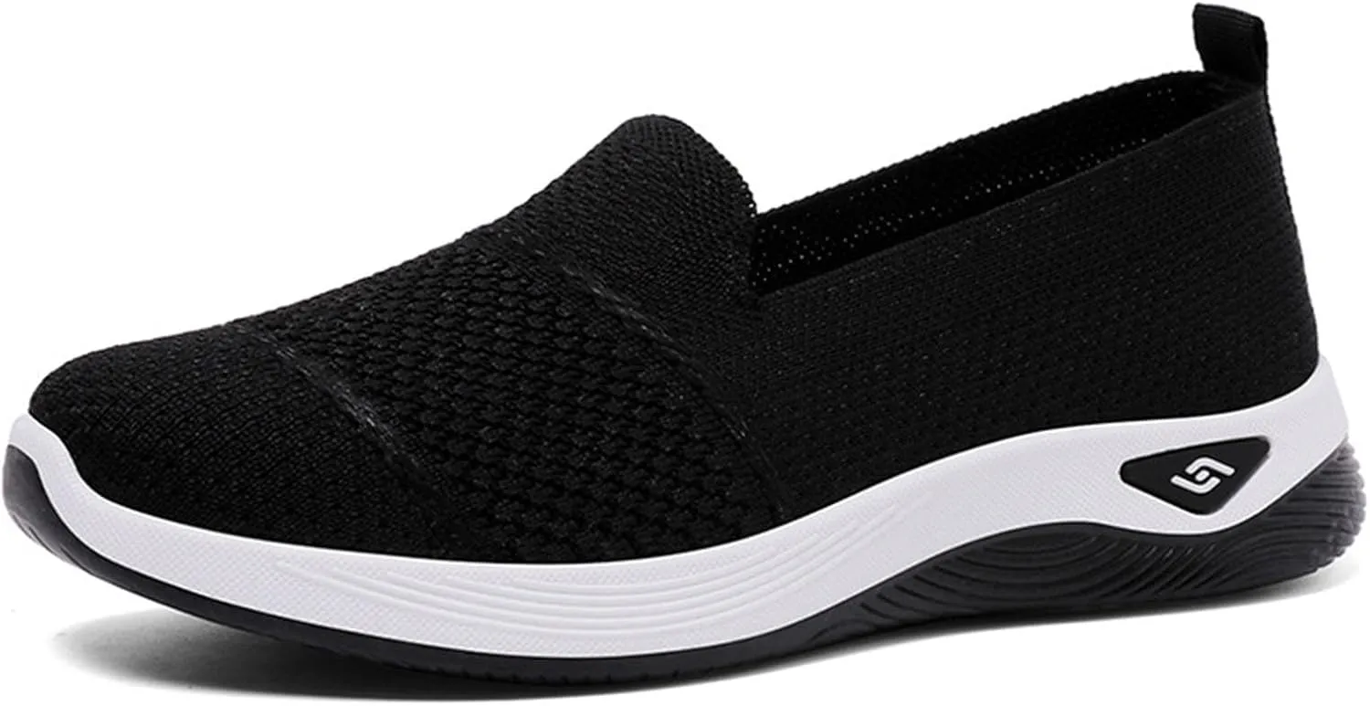 Womens Slip on Walking Shoes Non Slip Mesh Loafers Comfortable Arch Support Orthopedic Sneaker for Maternity Elderly
