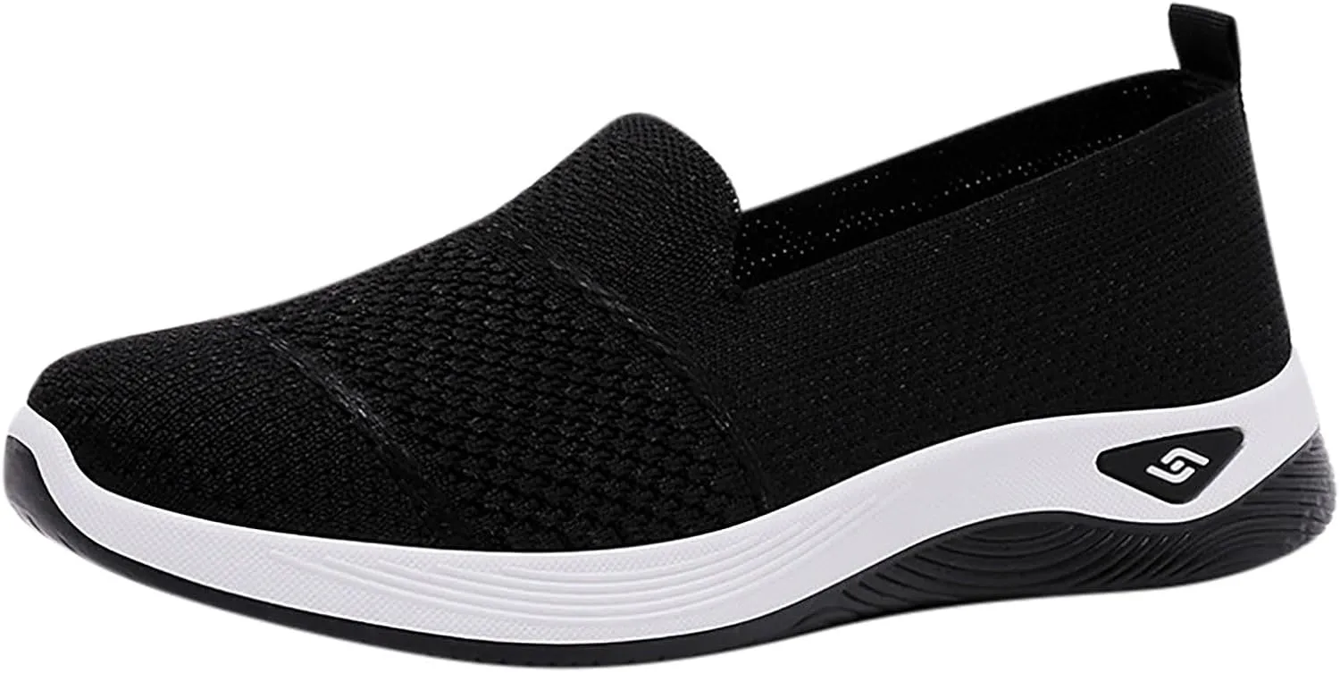 Womens Slip on Walking Shoes Non Slip Mesh Loafers Comfortable Arch Support Orthopedic Sneaker for Maternity Elderly