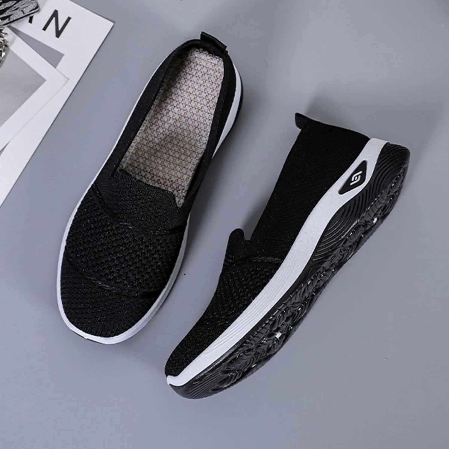 Womens Slip on Walking Shoes Non Slip Mesh Loafers Comfortable Arch Support Orthopedic Sneaker for Maternity Elderly