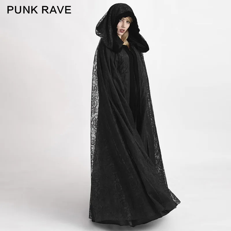 Y-629 Velvet Fabric Big Cape Gothic Trench Coats With Flower Pattern